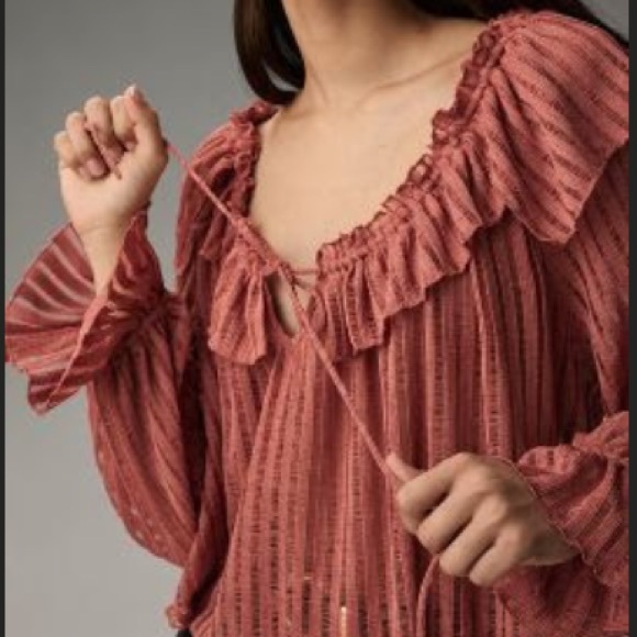 Anthropologie Tops - Anthropologie Sheer Striped Crop Blouse. NWT